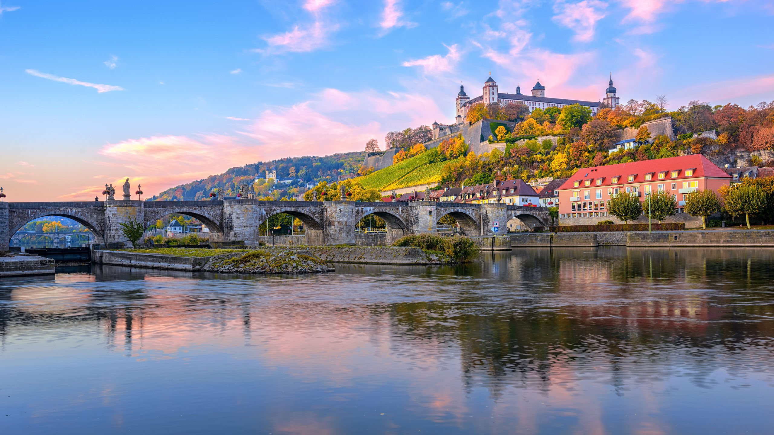 Sunrise Bridge Fortress Fall Wurzburg