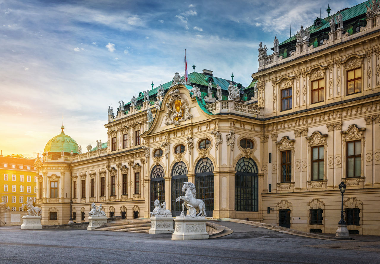 Sunset Belvedere Palace Statues Vienna