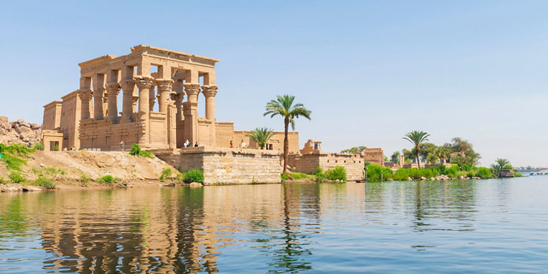 Ancient Egyptian temple by the Nile River