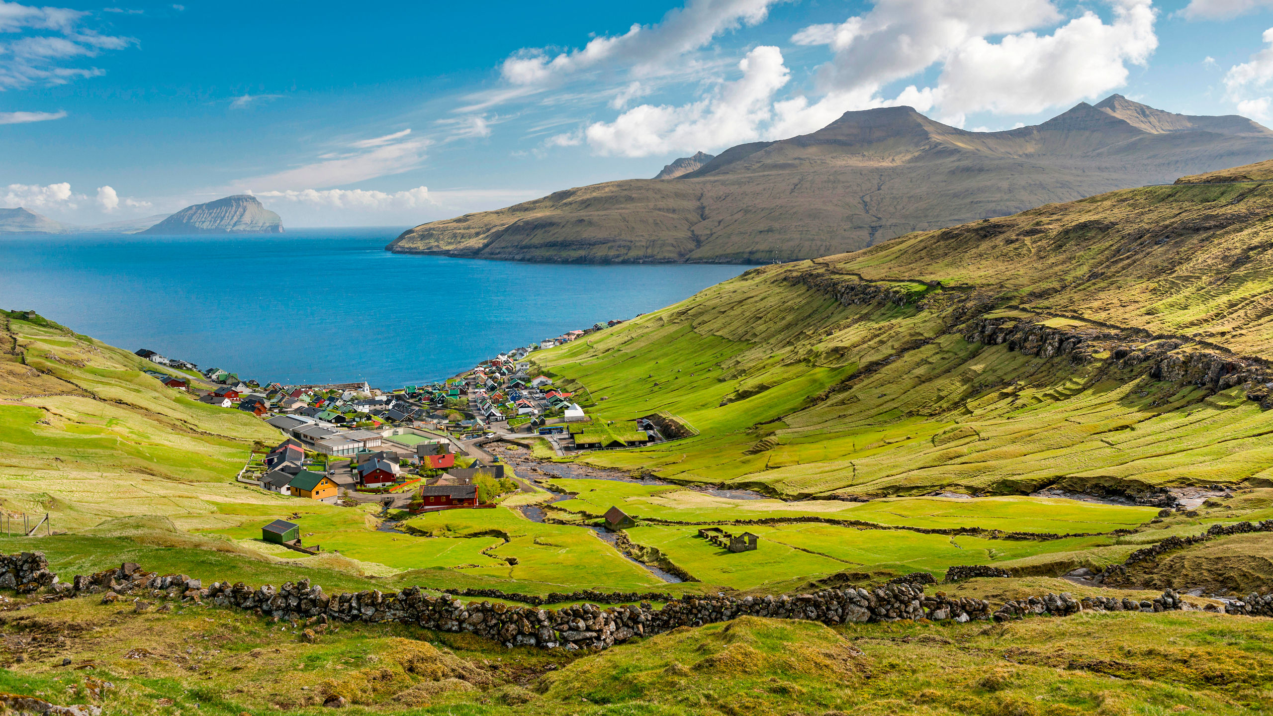 Valley Kvivik Village Faroe Islands