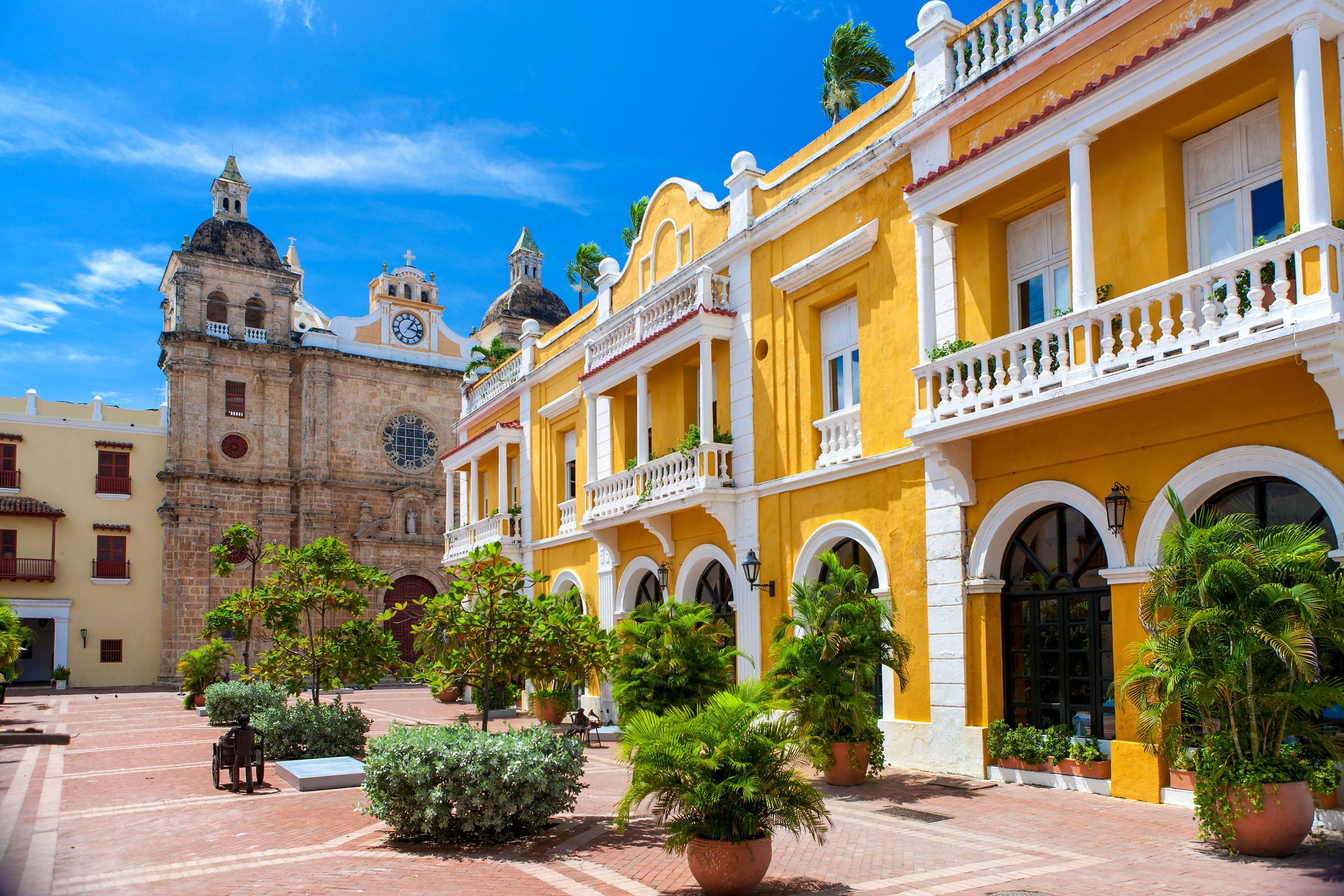Yellow Colonial Building Courtyard Cartagena