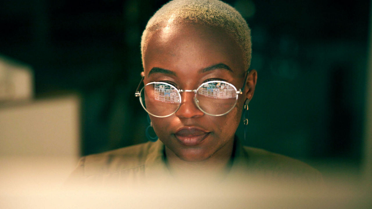 Close up of woman working at computer 