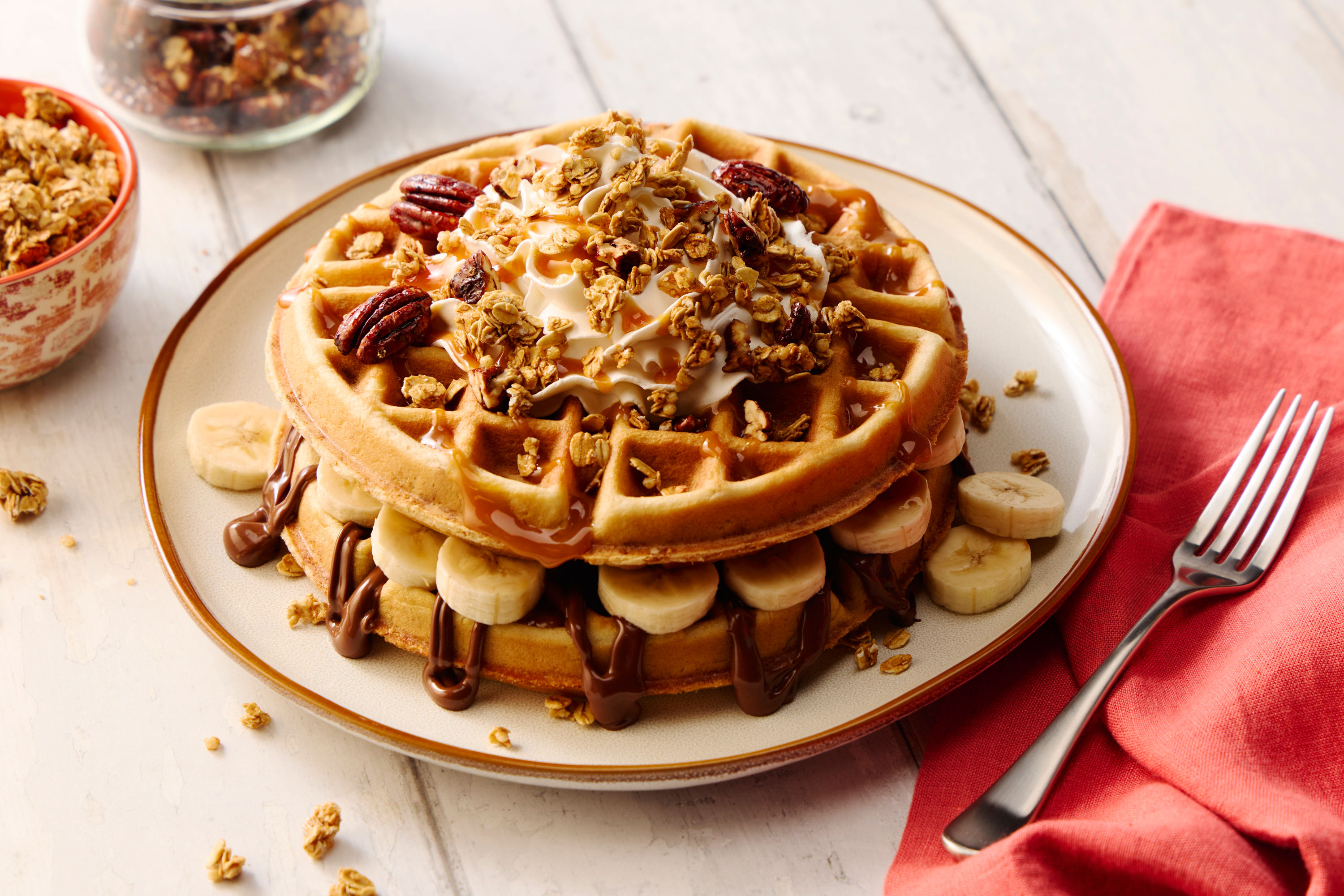 Banana Nut Chocolate Crunch Waffle Stack