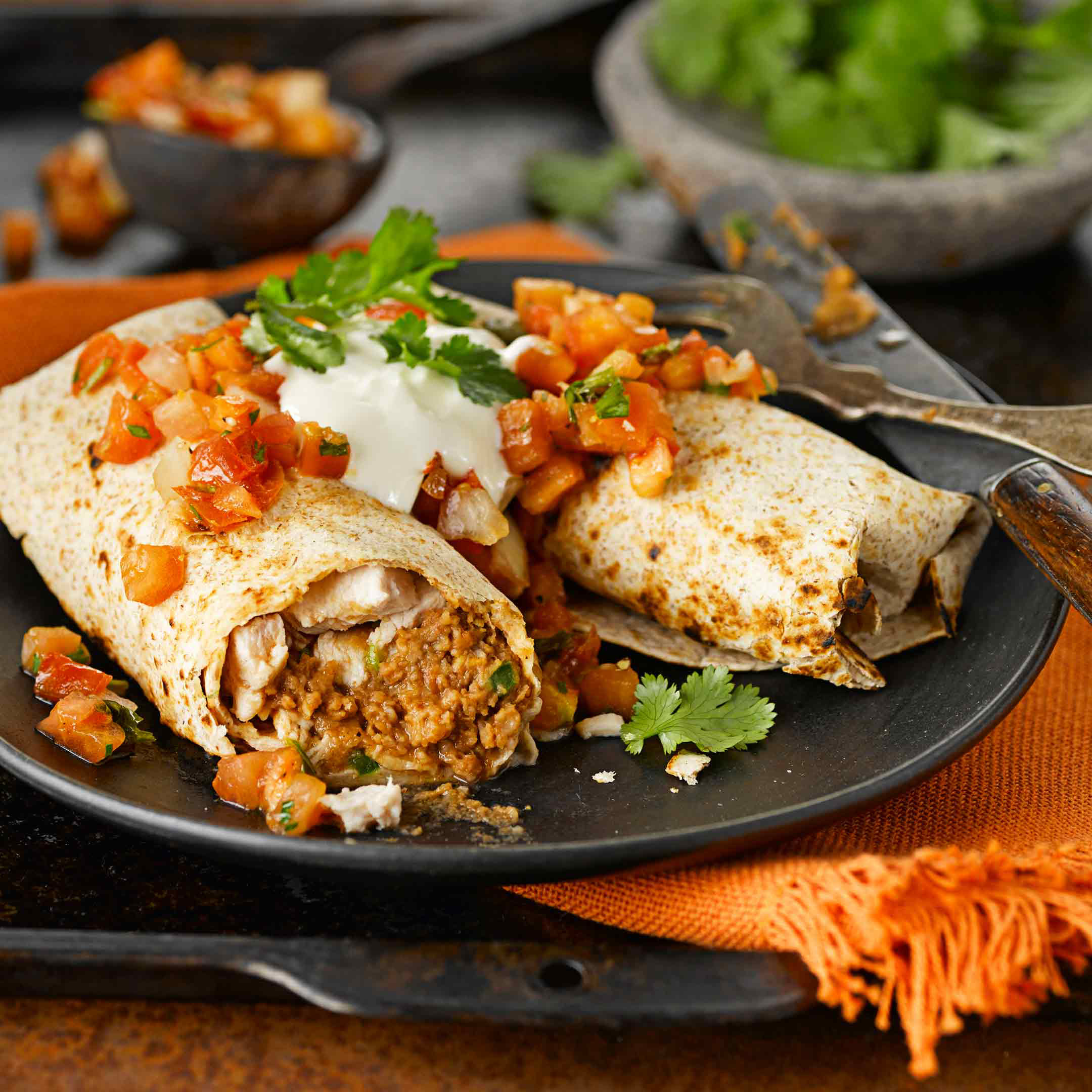 Baked Chicken and Bean Burritos