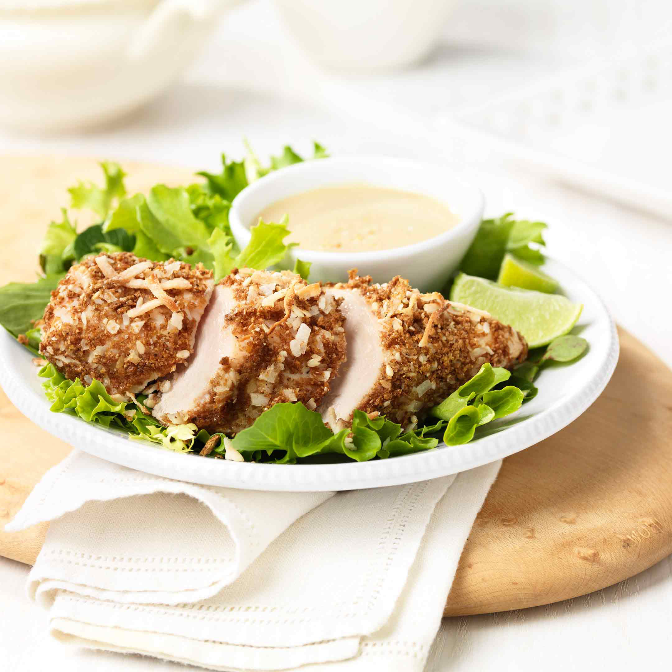 Crispy Coconut Sesame Chicken with Soy Lime Dipping Sauce