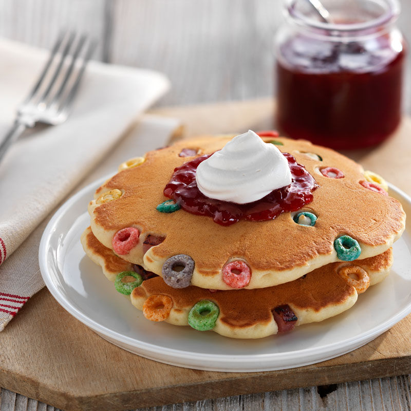 Froot Loops Pancakes with Ham
