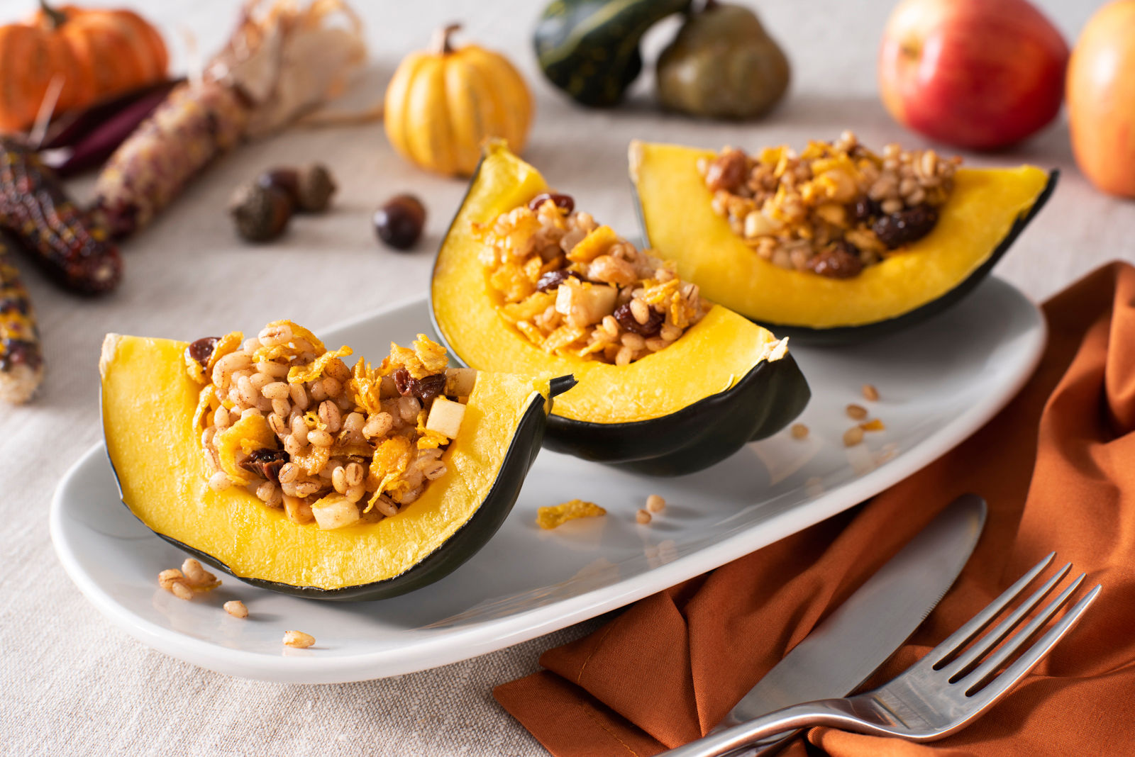 Barley and Apple Stuffed Acorn Squash