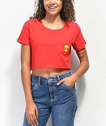 A-Lab Ballina Alien Pocket Red Cropped T-Shirt