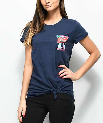 A-Lab Hot Mess Express Knot Front Navy T-Shirt