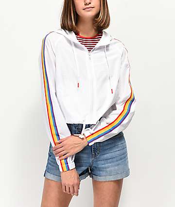 A-Lab Jadia Rainbow Taping White Windbreaker Jacket