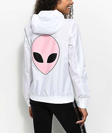A-Lab Kenlie Stay Weird White Zip Up Windbreaker
