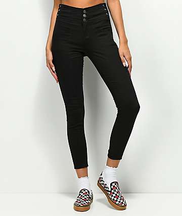 Almost Famous jeans negros ajustados con cordones laterales