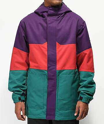 Aperture Peak Color Block Purple, Red & Green 10K Snowboard Jacket