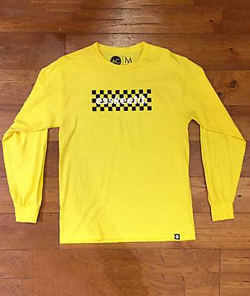 Artist Collective Eskeetit Yellow, White & Black Checkered Long Sleeve T-Shirt