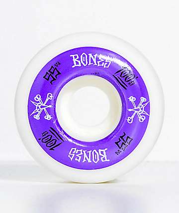 Bones 100 Ringers 55mm White & Purple Skateboard Wheels