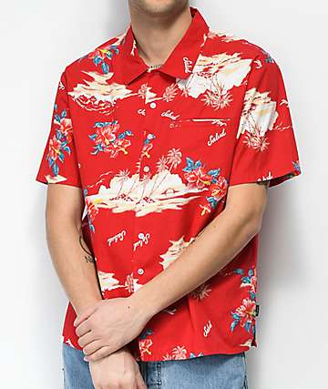 mens red button up shirt short sleeve