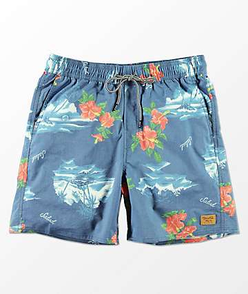 Brixton Havana shorts de baño con pretina elástica en azul con estampado tropical