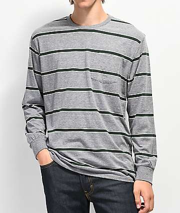 Brixton Hilt camiseta de manga larga gris y verde de rayas