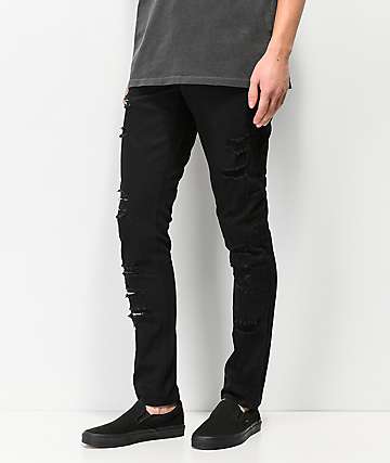 Broken Promises Dilated Distressed Black Denim Skinny Jeans