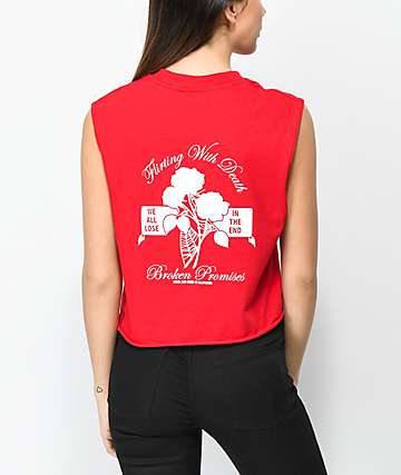Broken Promises Flirting With Death Red Crop Tank Top