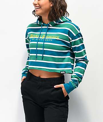 Broken Promises We Ain't Homies Green & Teal Stripe Crop Hoodie