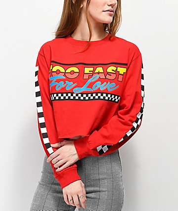 By Samii Ryan Too Fast For Love Red Crop Long Sleeve T-Shirt