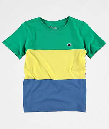 Champion Boys Heritage Colorblock Green, Yellow & Blue T-Shirt
