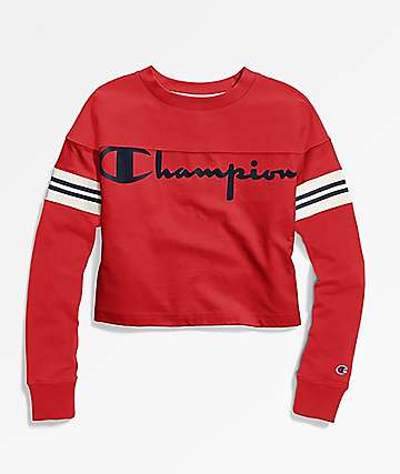 Champion Heavyweight Exaggerated Sleeve Red Crop Long Sleeve T-Shirt
