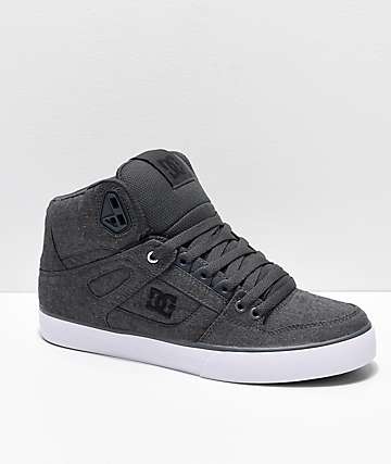 DC Spartan Hi TX SE zapatos de skate grises y blancos de perfil alto
