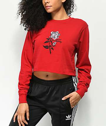 DROPOUT CLUB INTL. Spiegel Nothing Red Long Sleeve Crop T-Shirt