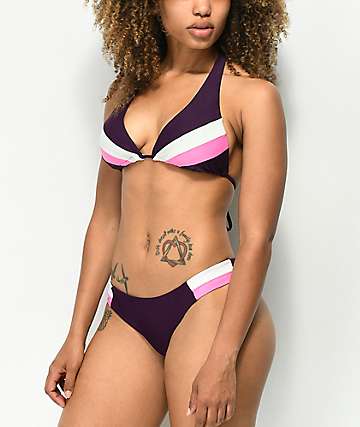 Damsel braguitas de bikini brasileñas en morado, rosa y blanco
