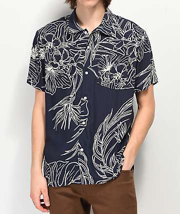 Dark Seas Rivermouth Navy Woven Short Sleeve Button Up Shirt