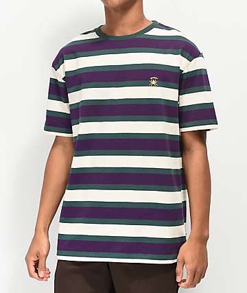 Deathworld Tokyo Green, Purple & White Striped Knit T-Shirt