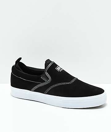 Diamond Supply Co. Boo-J XL Black & White Suede Slip-On Skate Shoes