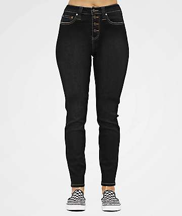 Dickies 5 Pocket Exposed Button Black High-Rise Skinny Jeans