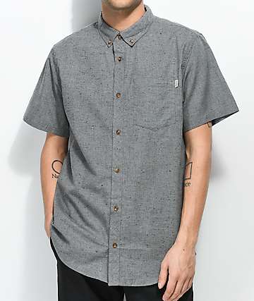 Dravus Alvin Jasper Heather Grey Short Sleeve Button Up Shirt