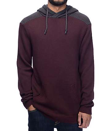Dravus Mahlon Crossneck Burgundy & Charcoal Hooded Sweater