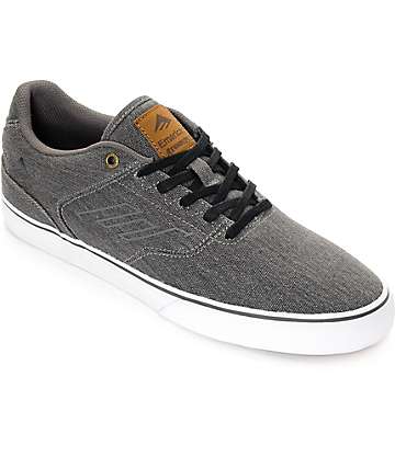 Emerica Reynolds Vulc Black Washed Denim Skate Shoes