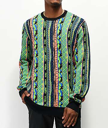 Empyre Brock Vertical Striped Blue, Green & Orange Sweater