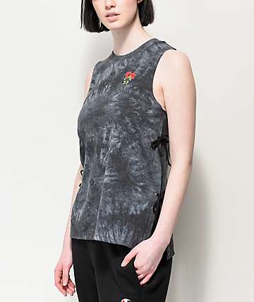Empyre Charlie Lace Up Black Tie Dye Muscle Tank Top