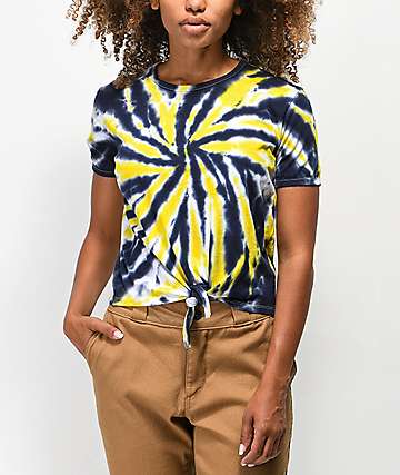 Empyre Claire camiseta con efecto tie dye amarillo y azul marino