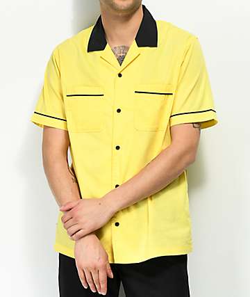 Empyre Daniel Yellow & Black Button Up Bowling Shirt