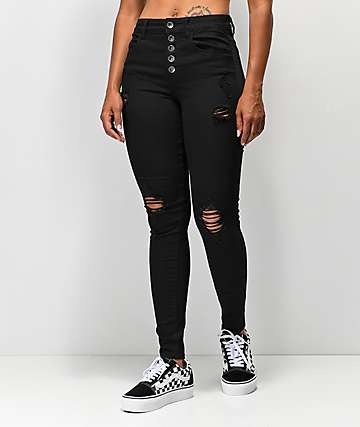 Empyre Drea High-Rise Exposed Button Black Jeggings