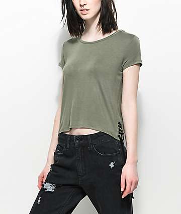 Empyre Fawna camiseta con cordones laterales en verde olivo