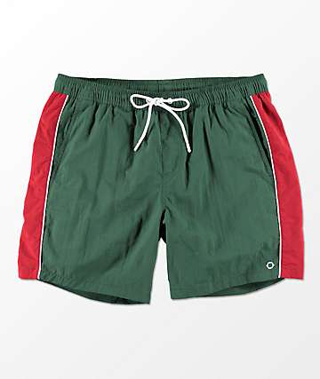 Empyre Floater Green & Red Elastic Waist Board Shorts