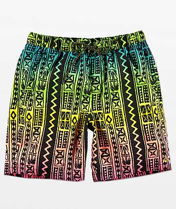 Empyre Grom Black & Neon Geo Print Elastic Waist Board Shorts