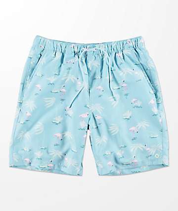 Empyre Grom Flamingo Vintage Blue Elastic Waist Board Shorts