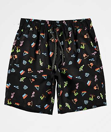 Empyre Grom Neon Light Black Elastic Waist Board Shorts
