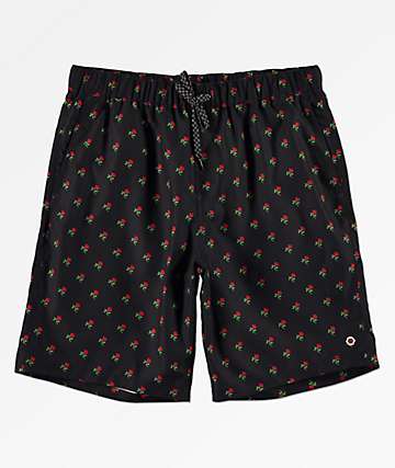 Empyre Grom Red Rose Black Elastic Waist Board Shorts