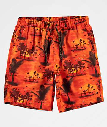 Empyre Grom Tropical Orange Elastic Waist Board Shorts